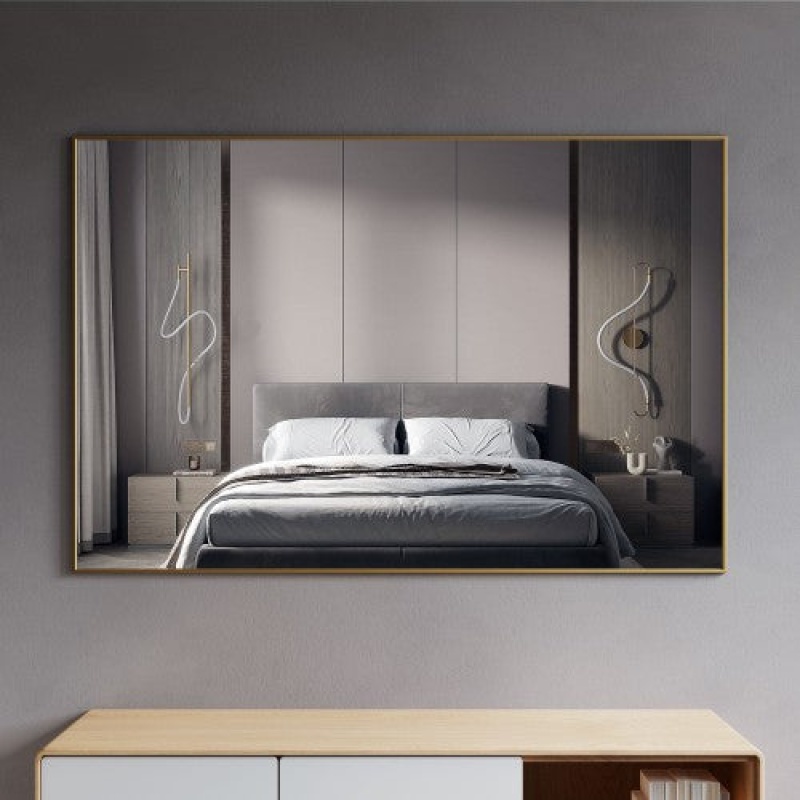 Brushed Brass Aluminum & Glass Framed Wall Bathroom Mirror - 42" X 28" - Brushed Brass