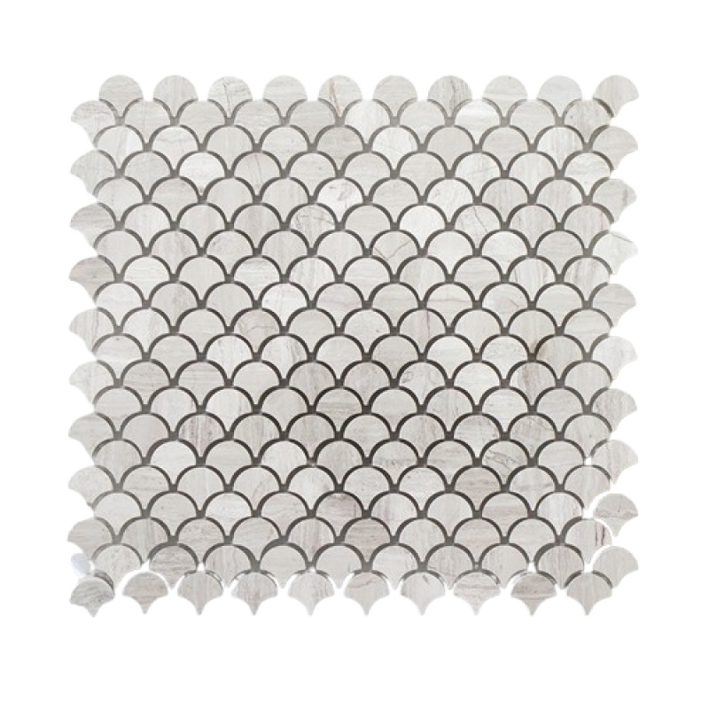 Oyster Grey Petite Marble Mosaic - Fan - Polished
