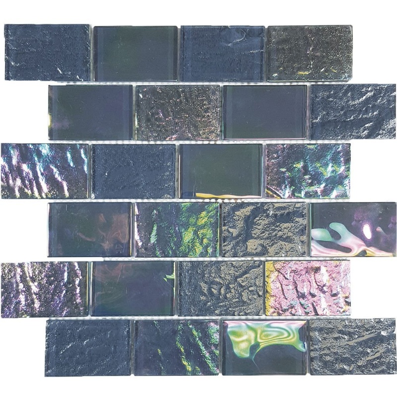 Aquatica Nautical Thunder Gray Glass Mosaic - 2" X 3" Staggered - Iridescent