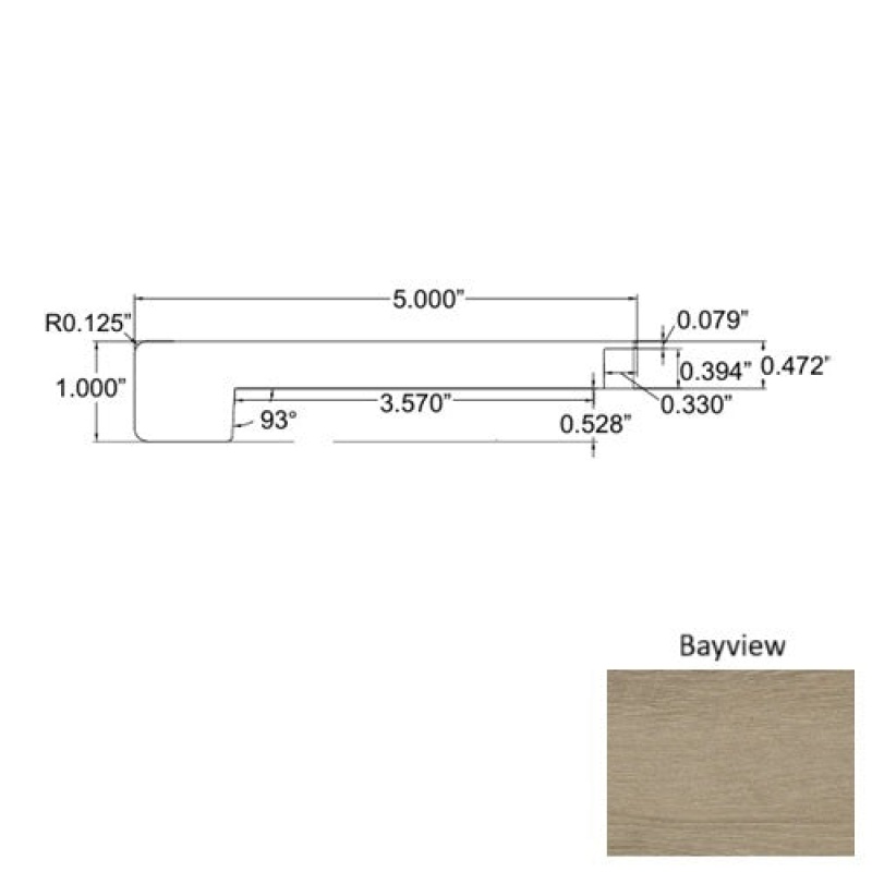 Lakeshore Bayview Laminate Wood Moulding / Trim - 5" X 94" Square Flush Stair Nose - Embossed