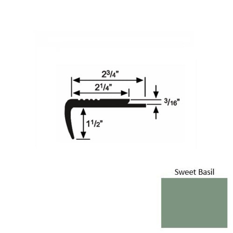 Solid 07 Sweet Basil Rubber Underlap Carpet Stair Nosing (Sq) - 2 3/4" X 9 Ft (108")