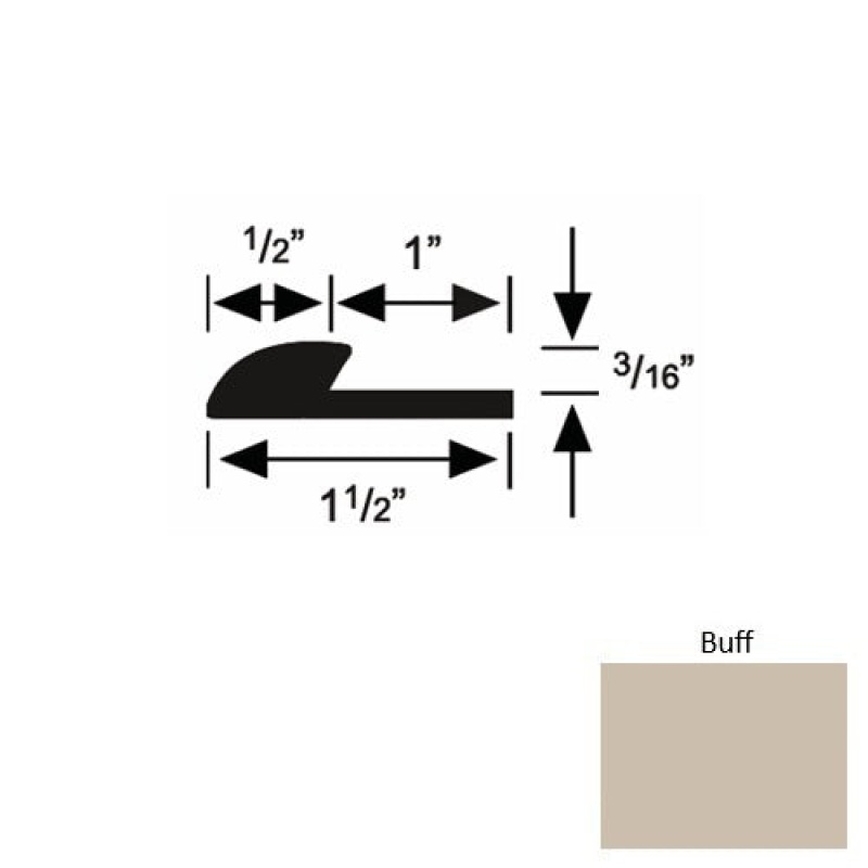 Solid 34 Buff Rubber Underlap Carpet Edge - 1 1/2" X 9 Ft (108") X 3/16"
