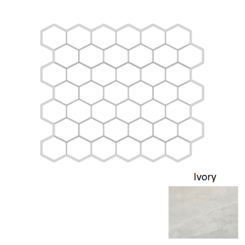 Sande Ivory Porcelain Mosaic - 2" X 2" Hexagon - Matte