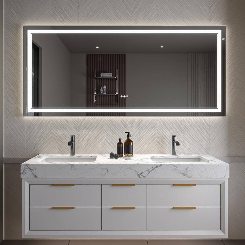 Clear Glass Wall Led Bathroom Mirror - 72" X 32" - Clear