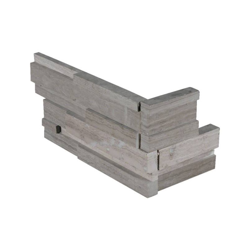 Gray Oak 3D Marble Ledgestone Corner - Honed 6" X 12" X 6"