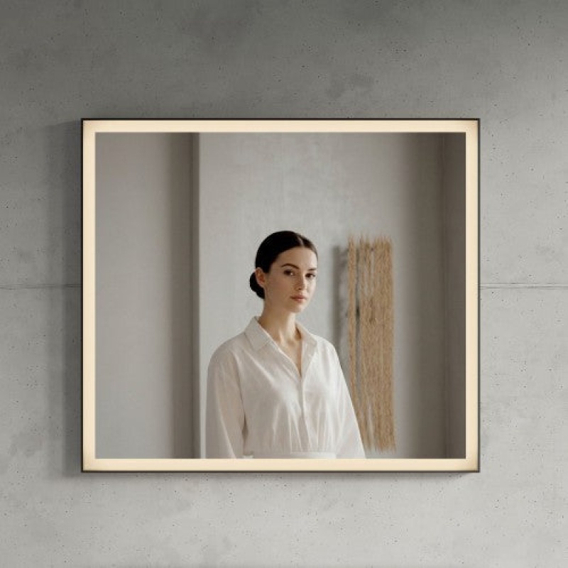 Black Aluminum Framed Wall Bathroom Mirror - 36" X 31" - Black Aluminum