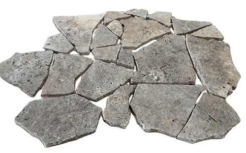 Titanium Cross Cut Travertine Flagstone - Tumbled - Random Sizes