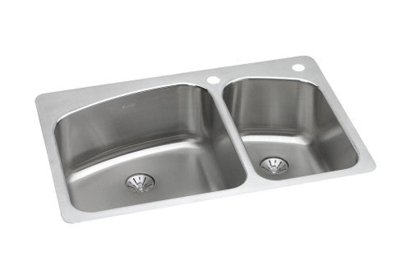 Lkhsr2509rpd2r Lustertone Classic Stainless Steel Drop In Undermount Double Bowl Kitchen Sink - 33" X 22" X 9" - Stainless Steel