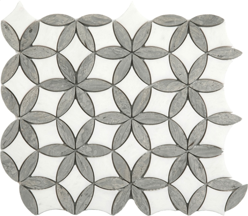 Paper White & Wooden Silver Marble Mosaic - Flora - Natural