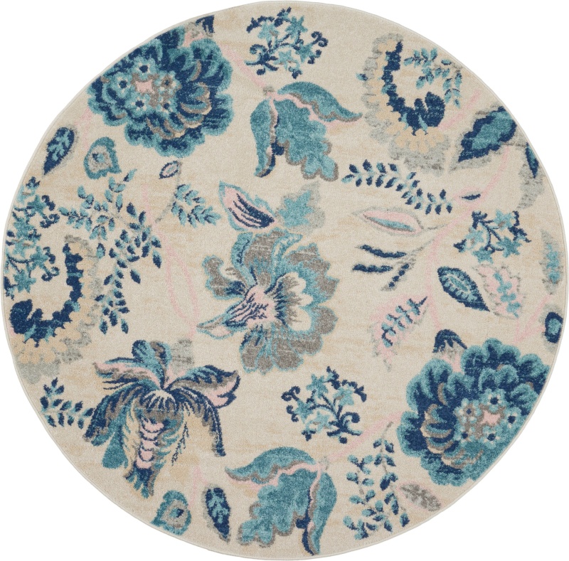 Tranquil Tra02 Ivory / Light Blue Polypropylene Farmhouse Area Rug