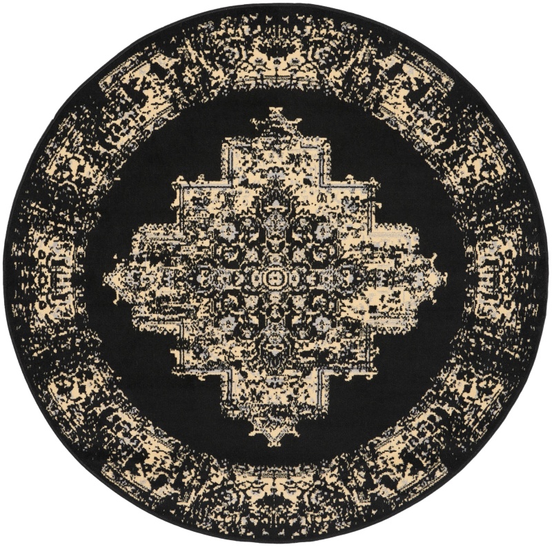Grafix Black Polypropylene Vintage Area Rug