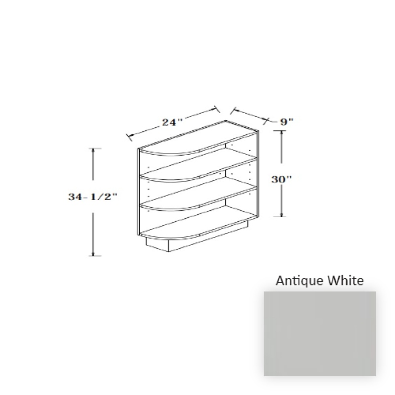 Seamless White Wood Kitchen Base End Shelf - 9" X 24" X 34.5" - Seamless White