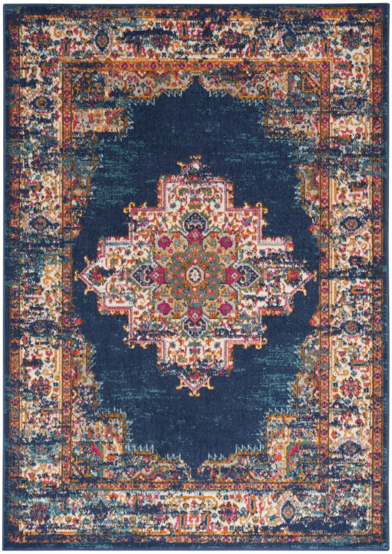 Navy Polypropylene Vintage Area Rug 8 Ft x 10 Ft
