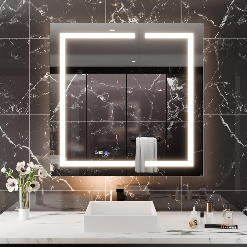 Clear Aluminum LED Medicine Cabinet 36" x 36"