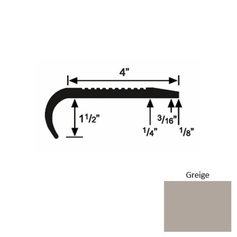 Solid 02 Greige Rubber Commercial Stair Nosing (Rd) - 4" X 9 Ft (108")