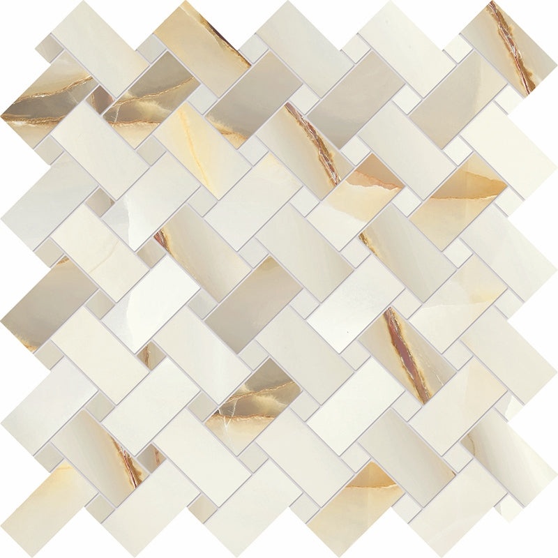 Imperial Onyx Perla Porcelain Mosaic - Basket Weave - Lappato