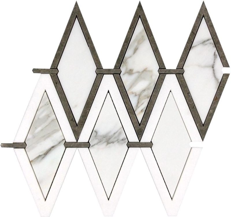 Tuscany Calacatta Gold / Thassos / Lagos Azul Marble Mosaic - Arezzo - Polished