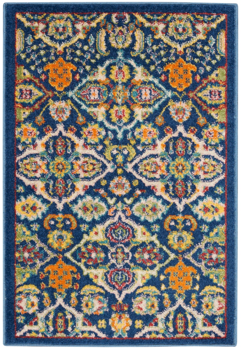 Navy Multicolor Polypropylene Bohemian Area Rug