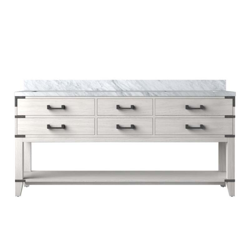 Norwalk White Oak Wood Freestanding Double Sink Bathroom Vanity With Carrara Marble Top - 72" - White Oak
