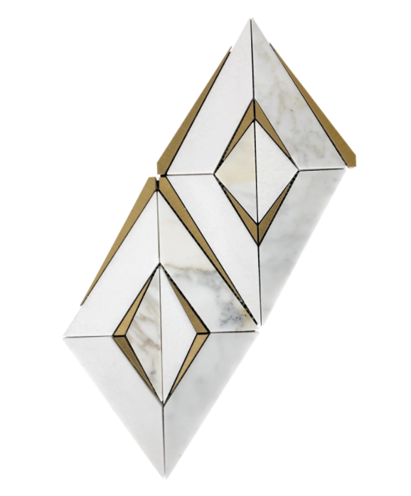 Calacatta & Brass Marble & Brass Mosaic - Diamond - Polished