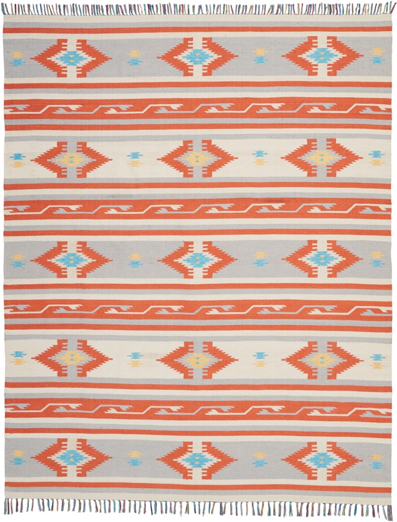 Baja Baj03 Ivory / Grey Cotton Blend Southwestern Area Rug - 8 Ft X 10 Ft