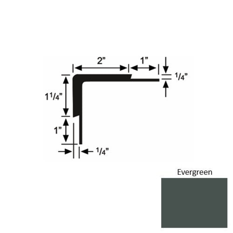 Solid 16 Evergreen Rubber Double Flange Carpet Stair Nosing (Sq) - 2" X 9 Ft (108")