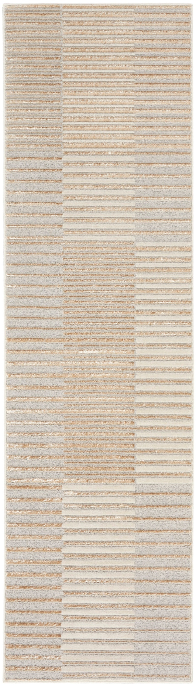 Brushstrokes Beige Silver Polypropylene Modern Area Rug, 8 Ft Runner