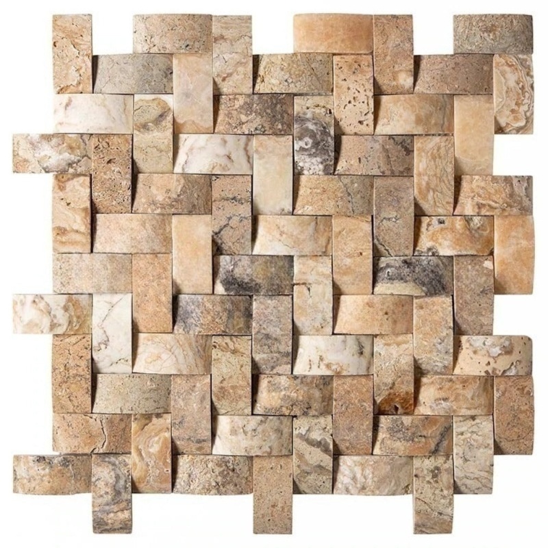 Antico Onyx Travertine Mosaic - 1" X 2" Wavy Herringbone - Unfilled & Honed