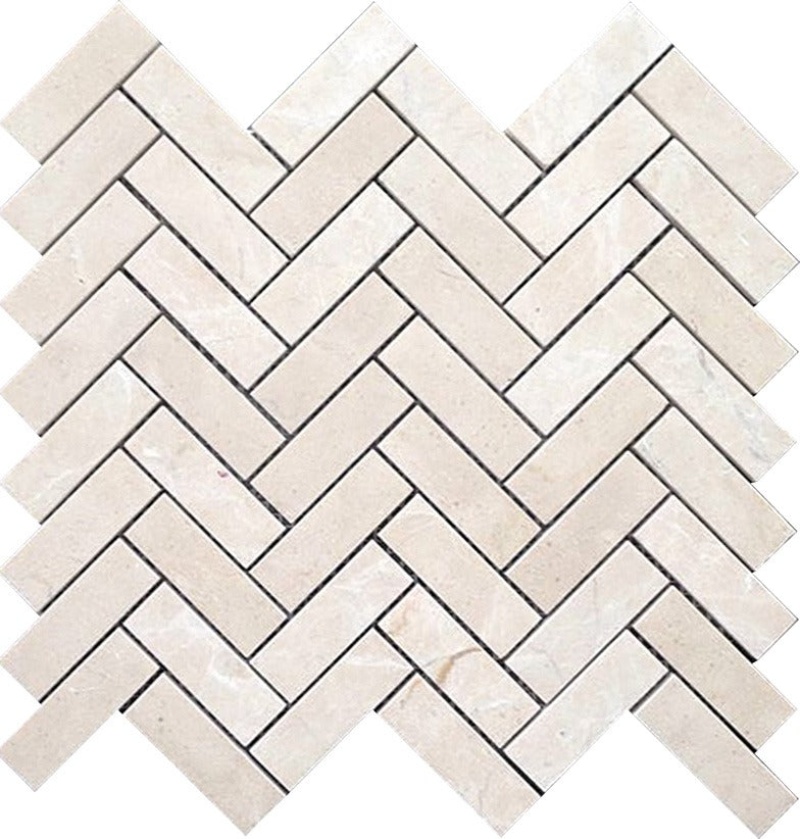 Valencia Crema Marfil Marble Mosaic - 1" X 3" Herringbone - Polished