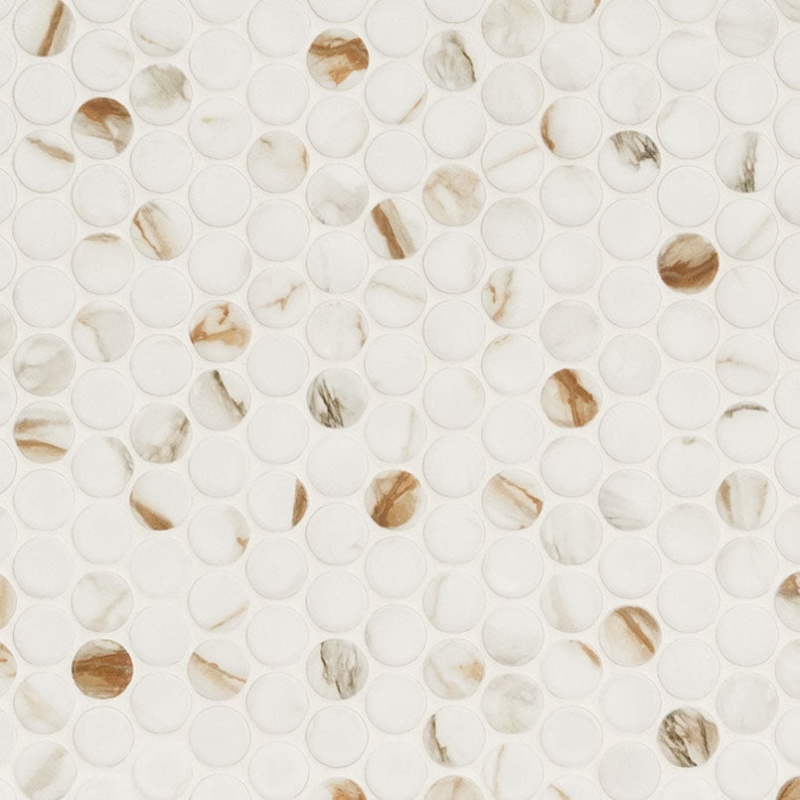 Calacatta Gold Porcelain Mosaic - Penny Round - Matte