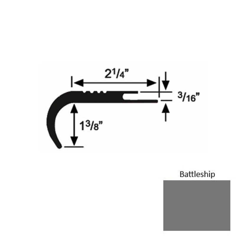Solid 18 Battleship Rubber Undercut Carpet Nosing (Rd) - 2 1/4" X 9 Ft (108")