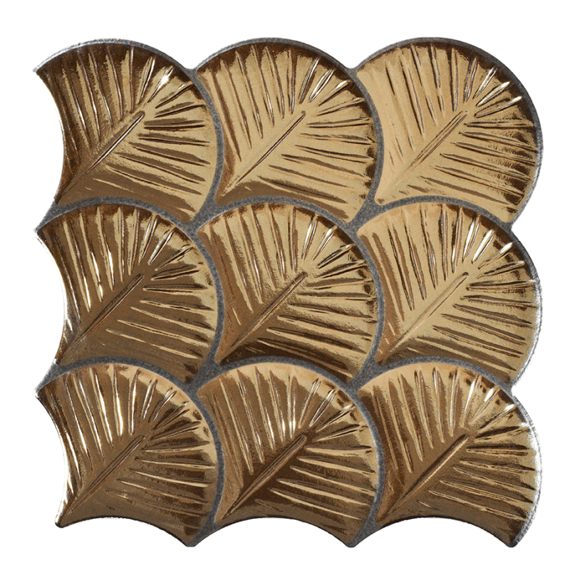 Shell 3D Gold Porcelain Tile - Textured - 12" X 12" Scale