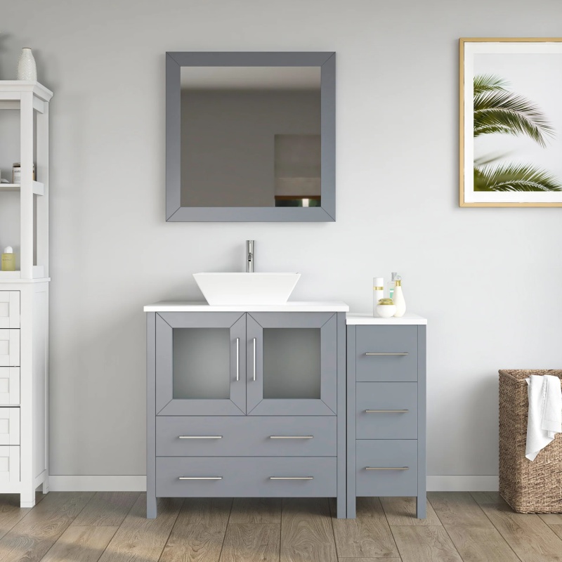 Cvc Grey Solid Wood Bathroom Cabinet - 42" X 18.5" X 36" - Grey