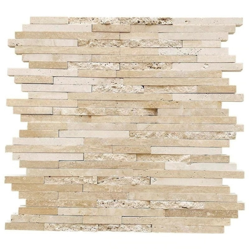 Ivory Cross Cut Travertine Mosaic - 3/8" X Free Length - Mixed