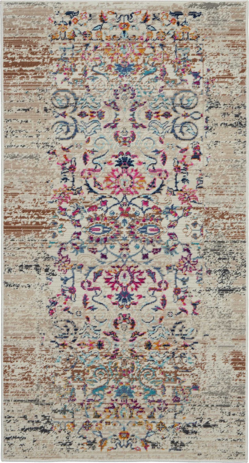 Vintage Kashan Vka02 Ivory Polypropylene Area Rug 2 Ft x 4 Ft