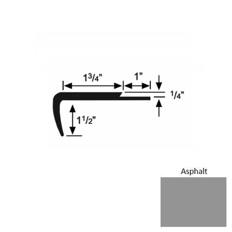 Solid 13 Asphalt Rubber Single Flange Carpet Stair Nosing (Sq) - 1 3/4" X 9 Ft (108")