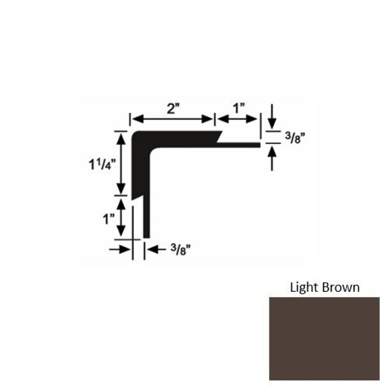Solid 15 Light Brown Rubber Double Flange Carpet Stair Nosing (Sq) - 2" X 9 Ft (108")