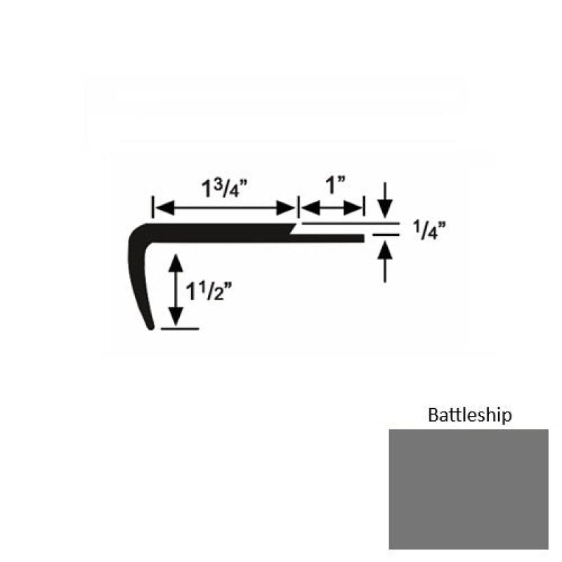 Solid 13 Battleship Rubber Single Flange Carpet Stair Nosing (Sq) - 1 3/4" X 9 Ft (108")