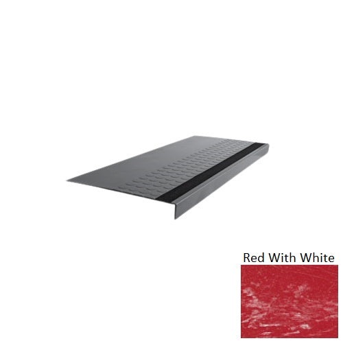 Evolving Styles Creative Elements Red With White Type 776 With Flush Carborundum Stip Distinct Designs Rubber - 12" X 72" Stair Tread - Rgt Radial Ii Raised Disc Design