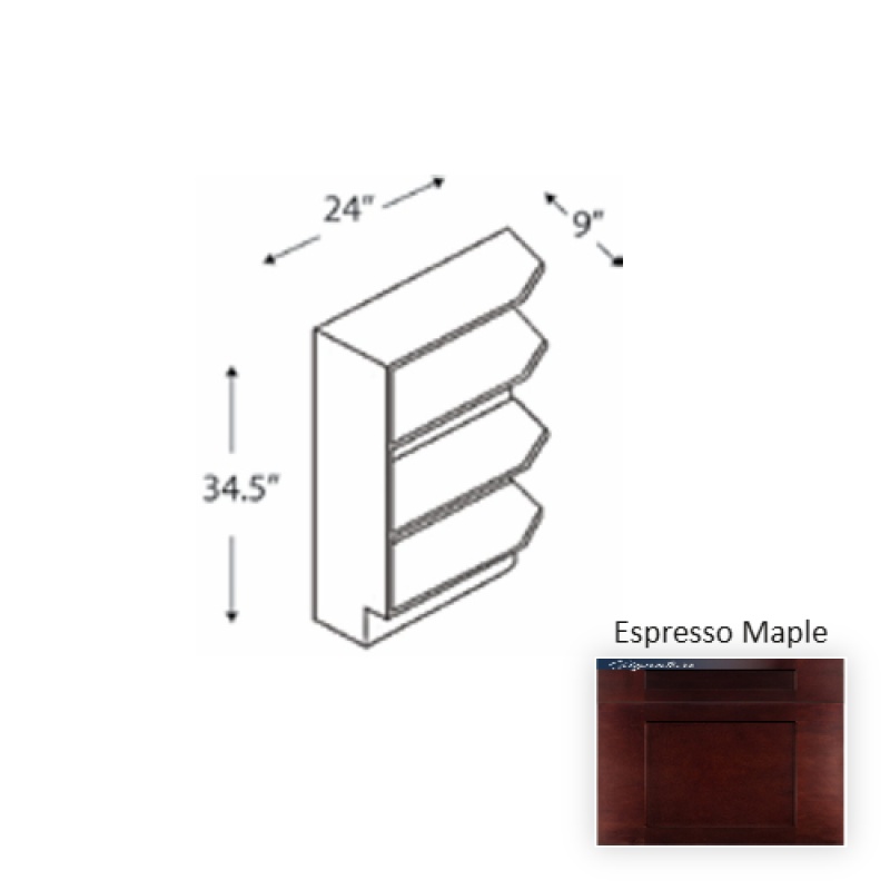 Ess.Bes09 Framed Shaker Classic Espresso Maple Natural Clear Coat Wood Kitchen Base Cabinet - 9" X 34.5" X 24" - Natural Clear Coat
