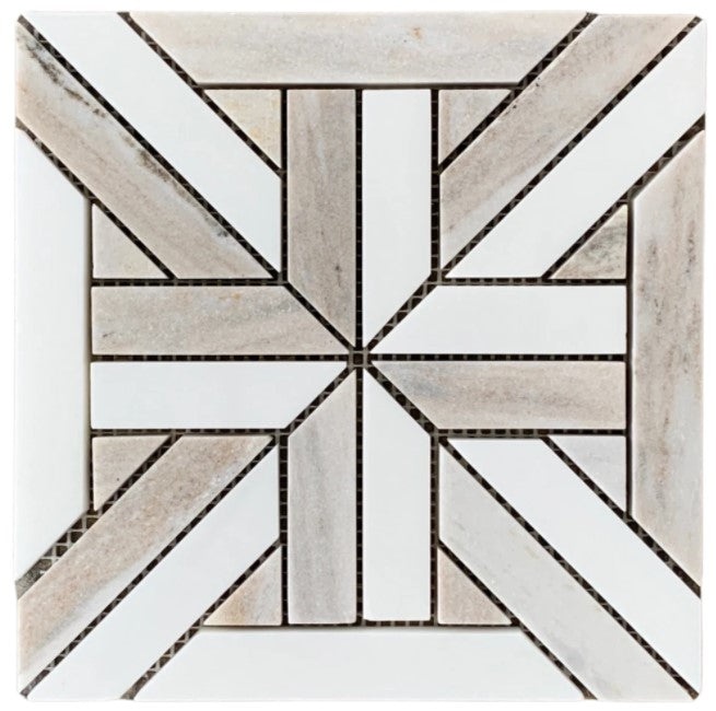 Bianco Dolomite & Palissandro Marble Mosaic - Karo - Polished