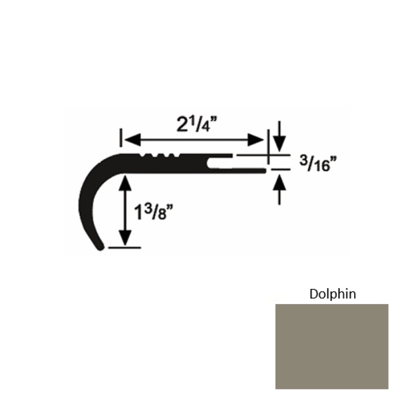 Solid 18 Dolphin Rubber Undercut Carpet Nosing (Rd) - 2 1/4" X 9 Ft (108")