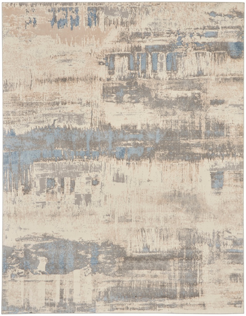 Solace Ivory, Grey, and Blue Modern Area Rug