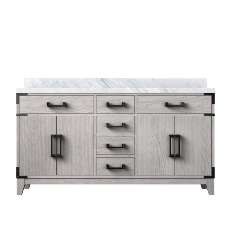 Laurel White Oak Wood Freestanding Double Sink Bathroom Vanity With Carrara Marble Top - 60" - White Oak