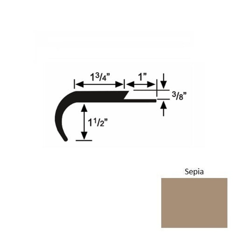 Solid 12 Sepia Rubber Single Flange Carpet Stair Nosing (Rd) - 1 3/4" X 9 Ft (108")