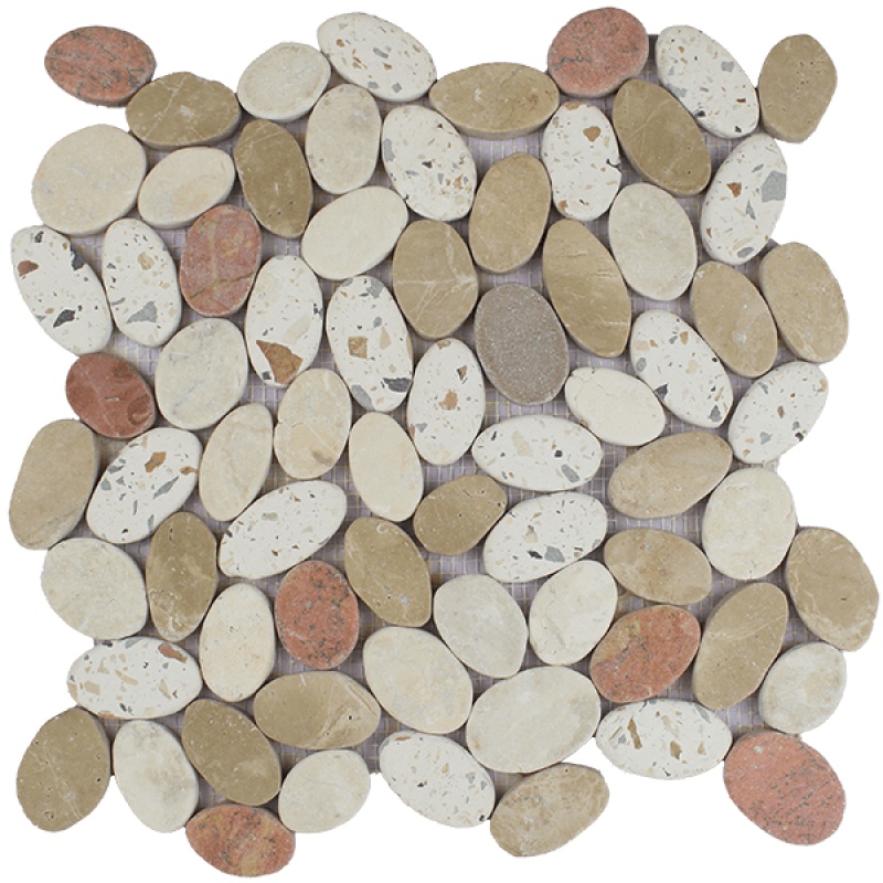 Terrazzo White Tan Rose Natural Stone Mosaic - Pebble - Matte