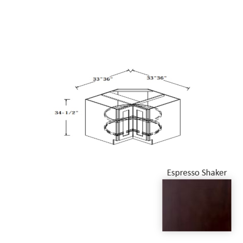 Espresso Shaker Wood Kitchen Corner Lazy Susan Base Cabinet - 36" X 24" X 34.5" - Espresso Shaker