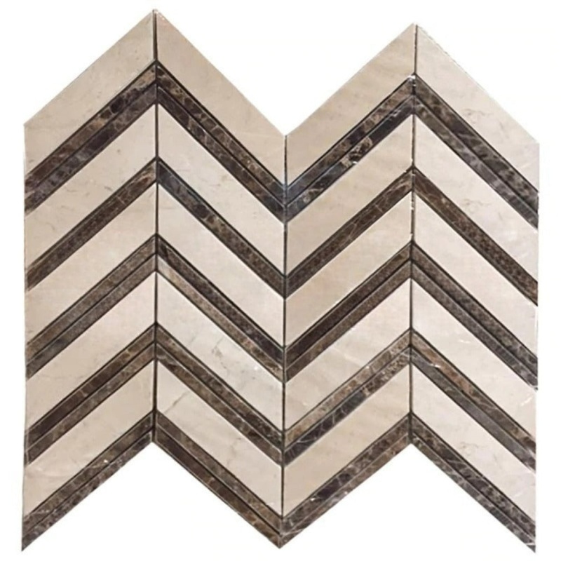 Crema Marfil Marble Mosaic - Large Chevron With Emperador Dark Dots