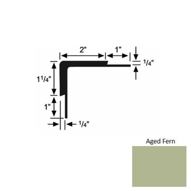 Solid 16 Aged Fern Rubber Double Flange Carpet Stair Nosing (Sq) - 2" X 9 Ft (108")