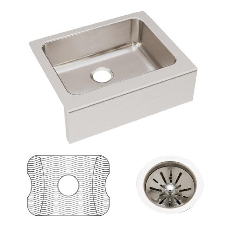 Eluhf2520dbg Lustertone Classic Stainless Steel Farmhouse Single Bowl Kitchen Sink - 25" X 20 1/2" X 7 7/8" With Bottom Grid Drain - Stainless Steel